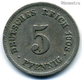 Германия 5 пфеннигов 1908 E