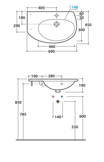 Раковина Globo Grace BO022 69 х 45 схема 1