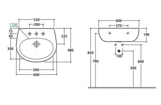 Раковина Globo Grace GR060 60 х 48 схема 1