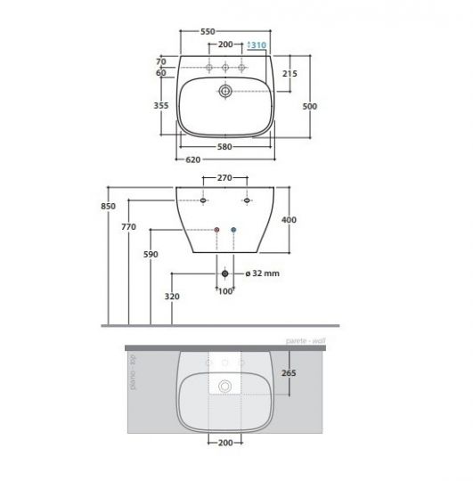 Раковина Globo Genesis GE061 62 х 50 схема 1 Раковина Globo Genesis GE061 62 х 50 схема 1