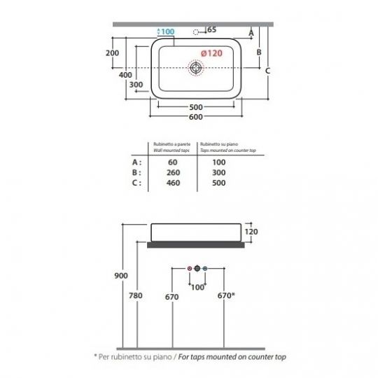 Раковина Globo Stone SS060 60х40 схема 1