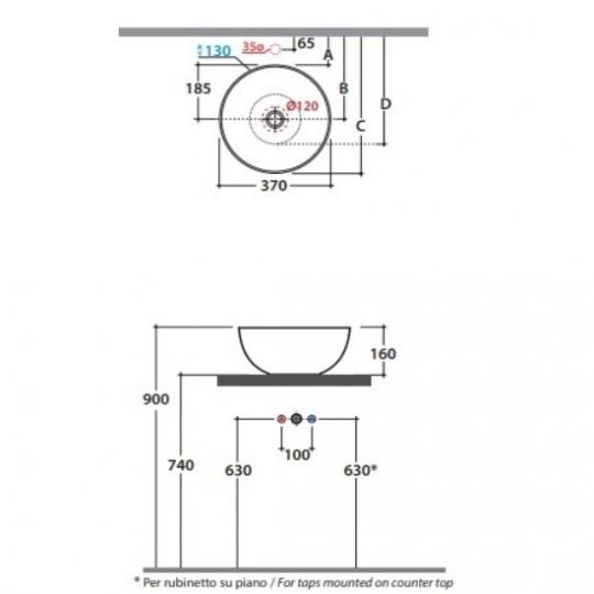 Раковина Globo T-Edge B6T37 37 х 37 схема 1