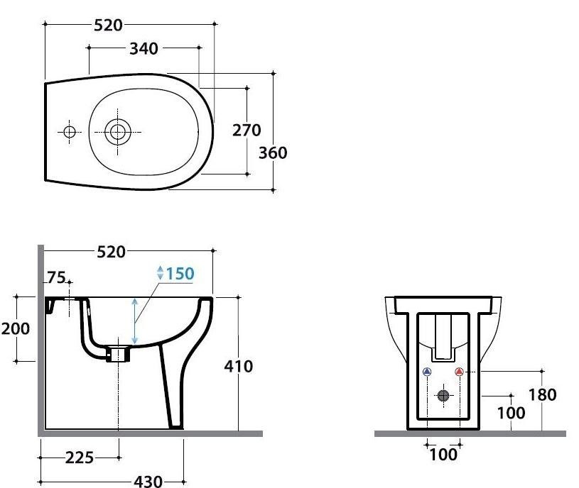Биде напольное Globo Grace GR011 52 х 36 см ФОТО