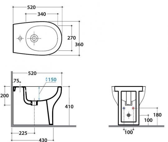 Биде напольное Globo Grace GR011 52 х 36 см схема 1