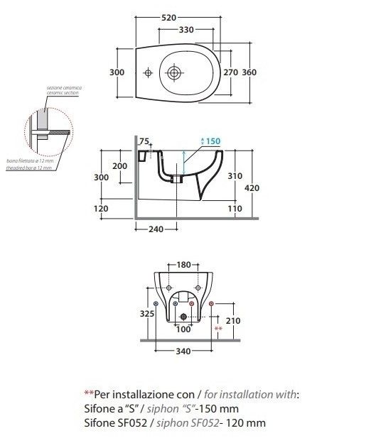 Подвесное биде Globo Grace GRS10 52х36 ФОТО