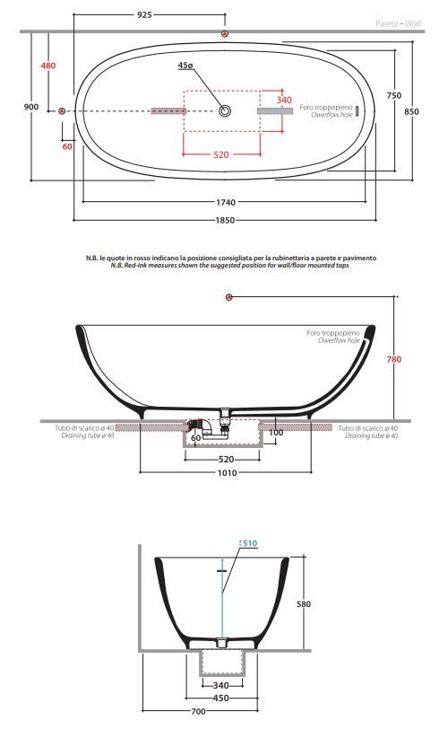 Globo ванна из искусственного камня Bathtubs VABOCA 185x85 схема 1