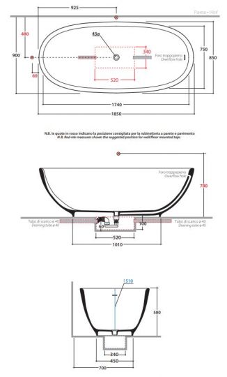 Globo ванна из искусственного камня Bathtubs VABOCA 185x85 схема 1