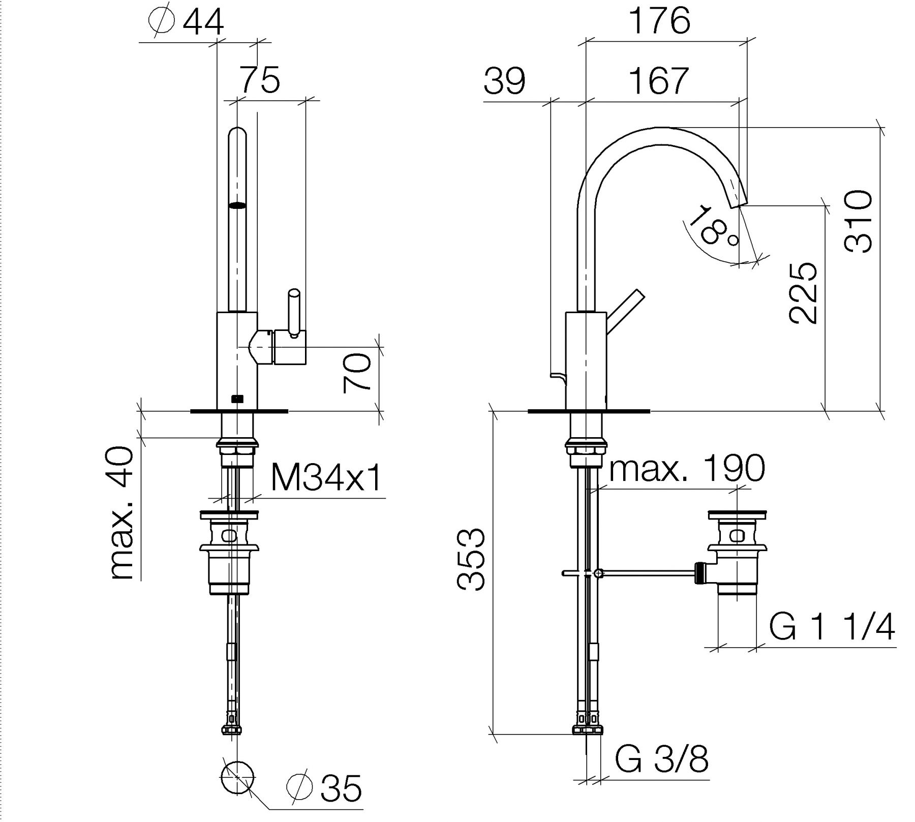 Dornbracht Meta смеситель для раковины 33500661 схема 1