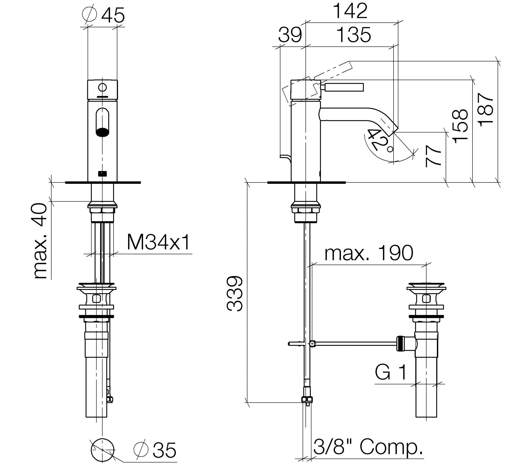 Dornbracht Meta смеситель для раковины 33502660 схема 1