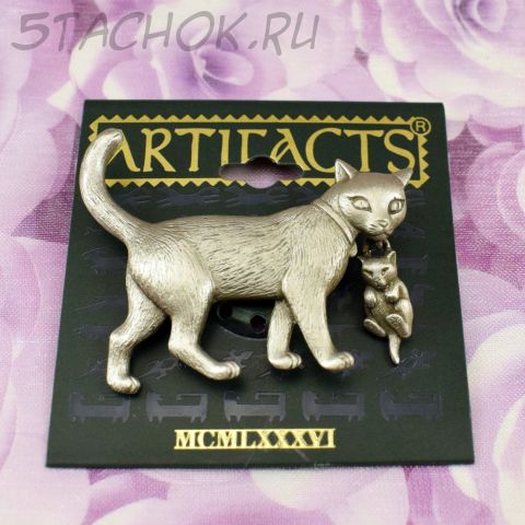 Брошь "Кошка несет котенка" (JJ США)