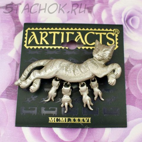 Брошь "Кошечка и котята"  (JJ США)