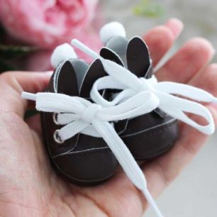 Обувь для кукол 5 см - туфли коричневые с ушками и помпоном