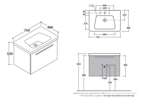 Globo Daily тумба под раковину DAM3Y 75 х 48 см схема 1