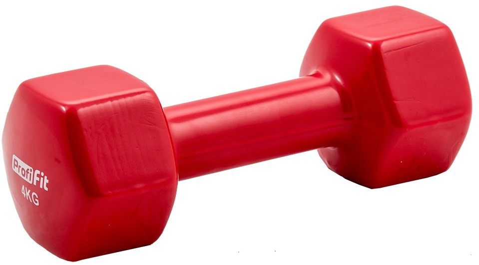 Гантель в виниловой оболочке PROFI-FIT 4 кг, форма шестигранник, красный