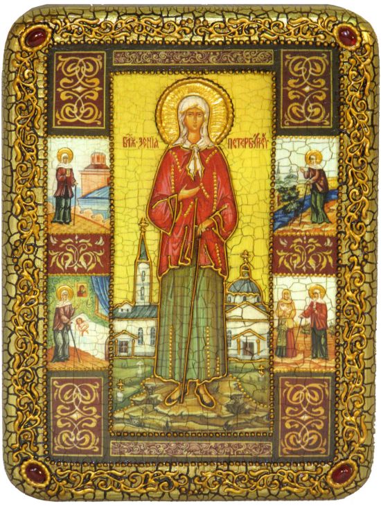 Инкрустированная настольная икона Святая Блаженная Ксения Петербургская (15*20 см, Россия) на мореном дубе, в подарочной коробке