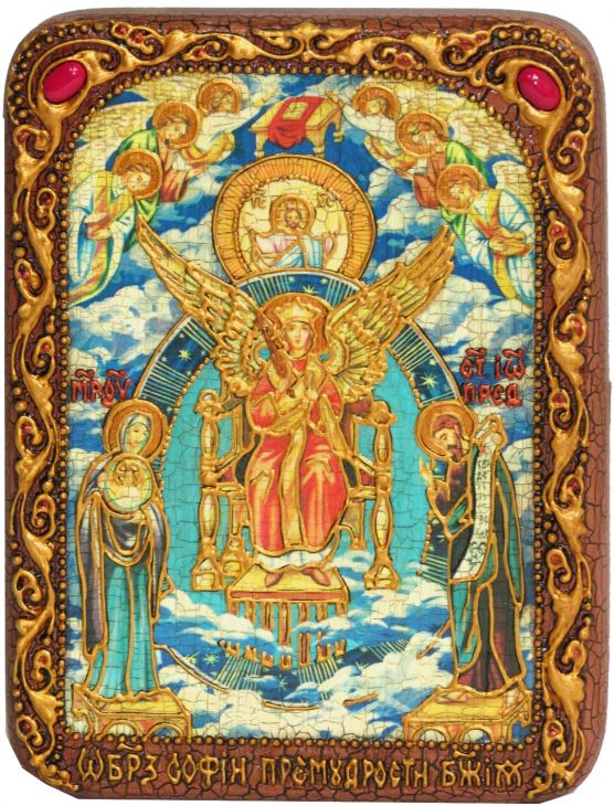 Инкрустированная настольная икона София - Премудрость Божия (Новгородская) (15*20 см, Россия) на мореном дубе, в подарочной коробке