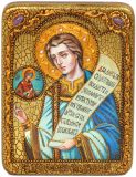 Инкрустированная настольная икона Преподобный Роман Сладкопевец (15*20 см, Россия) на мореном дубе, в подарочной коробке