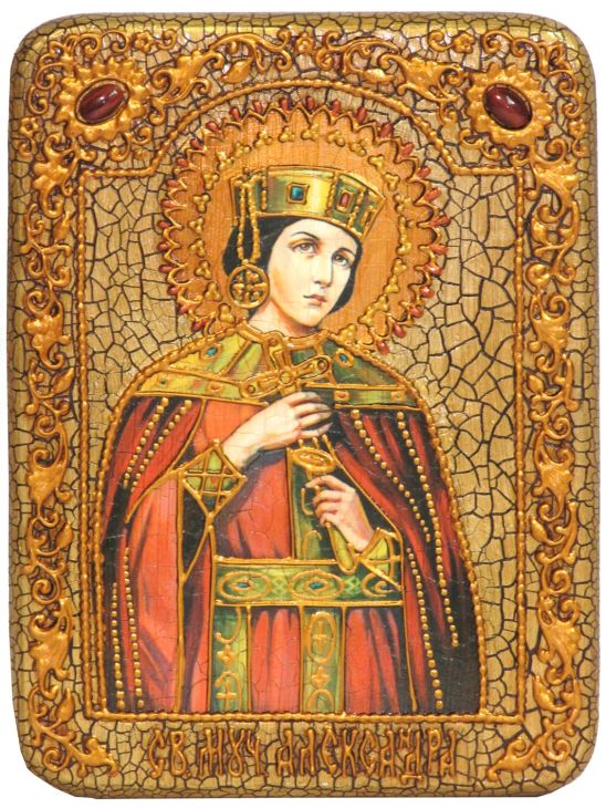 Инкрустированная настольная икона Святая мученица Александра Римская (15*20 см, Россия) на мореном дубе, в подарочной коробке