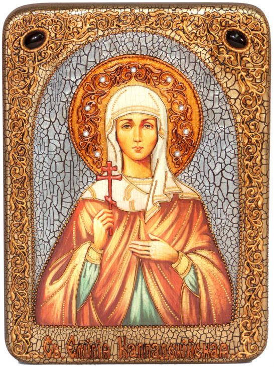 Инкрустированная подарочная икона Святая Емилия Кесарийская (Каппадокийская) (21*29 см, Россия) на натуральном мореном дубе в подарочной коробке
