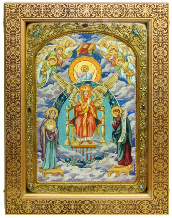 Инкрустированная живописная икона София - Премудрость Божия (Новгородская) (29*42 см, Россия) на натуральном кипарисе в подарочной коробке