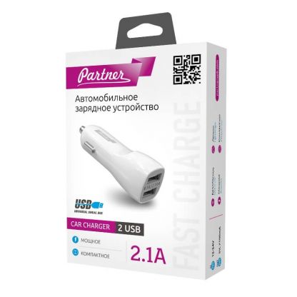 Автомобильное зарядное устройство на 2 USB-разъема (2.1А, 1А)