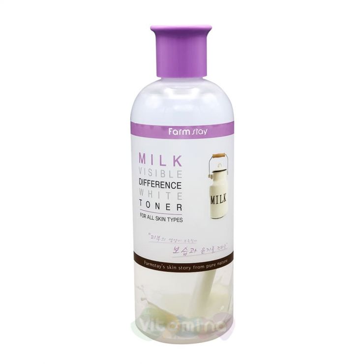 FarmStay Осветляющий тонер с молочными протеинами Milk Visible Difference Moisture White Toner, 350 мл