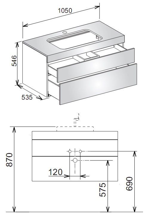 Keuco Edition 400 31572 тумба под раковину 105x53,5 схема 2