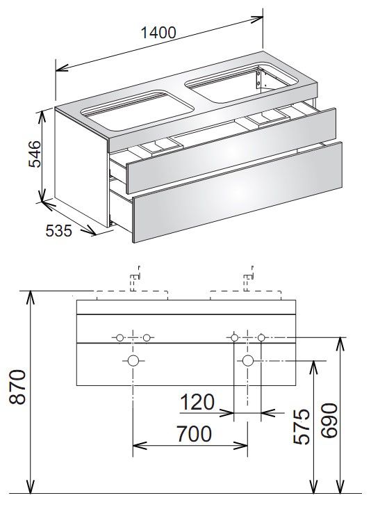 Keuco Edition 400 31574 тумба под раковину 140x53,5 схема 3