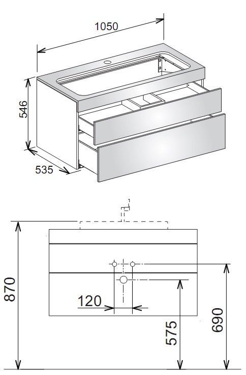 Keuco Edition 400 31582 тумба под раковину 105x53,5 схема 2