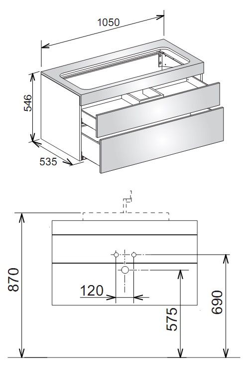 Keuco Edition 400 31582 тумба под раковину 105x53,5 схема 3