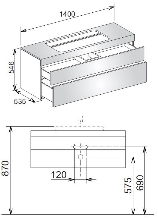 Keuco Edition 400 31583 тумба под раковину 140x53,5 схема 3