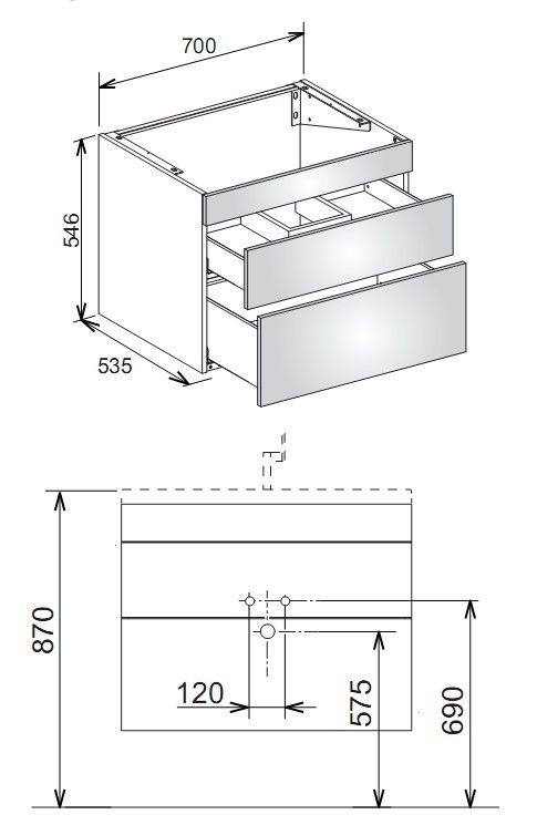 Keuco Edition 400 31541 тумба под раковину 70x53,5 схема 1