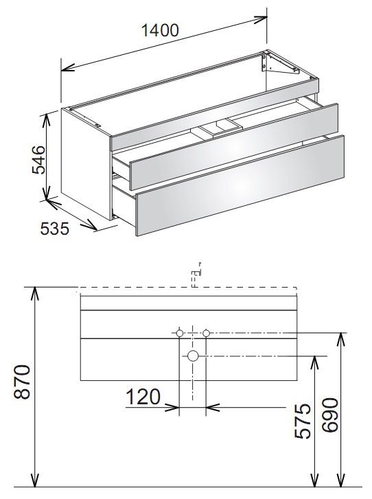 Keuco Edition 400 31561 тумба под раковину 140x53,5 схема 1