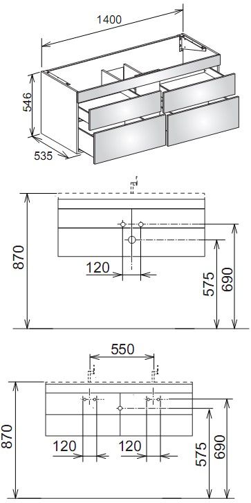 Keuco Edition 400 31562 тумба под раковину 140x53,5 схема 1