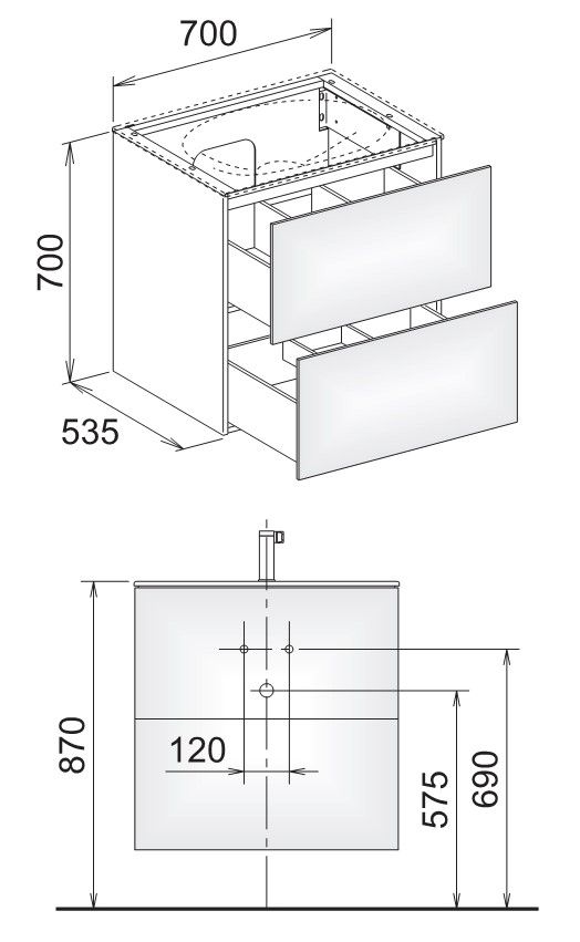 Keuco Edition 11 31342 тумба под раковину 70x53,5 схема 1