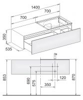 Keuco Edition 11 31166 тумба под раковину 140x53,5 схема 1