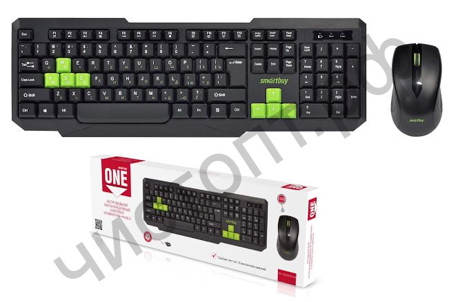 Набор (клав.+мышь) беспровод. Smartbuy ONE черно-зеленый (SBC-230346AG-KN)
