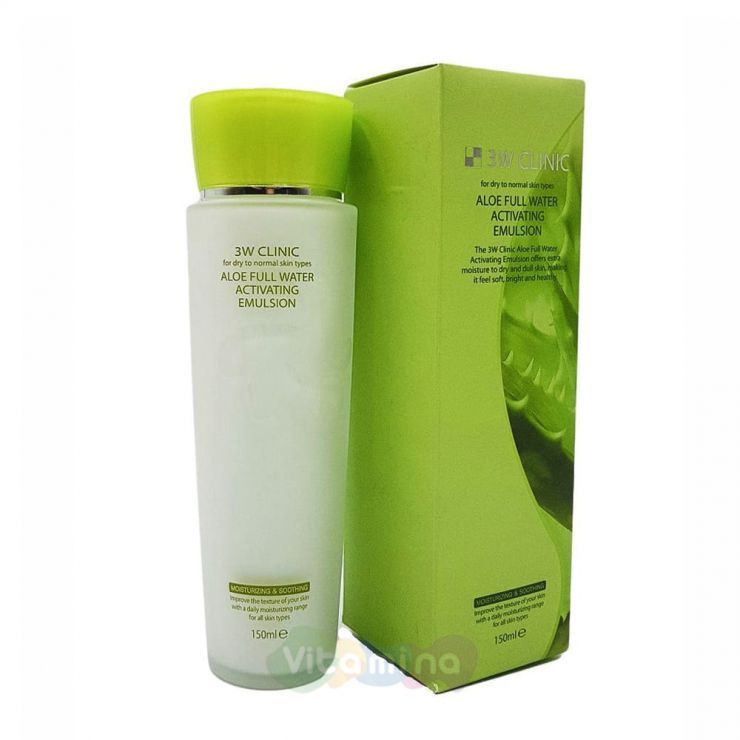 3W CLINIC Увлажняющая эмульсия с экстрактом алоэ Aloe Full Water Activating Emulsion, 150 мл
