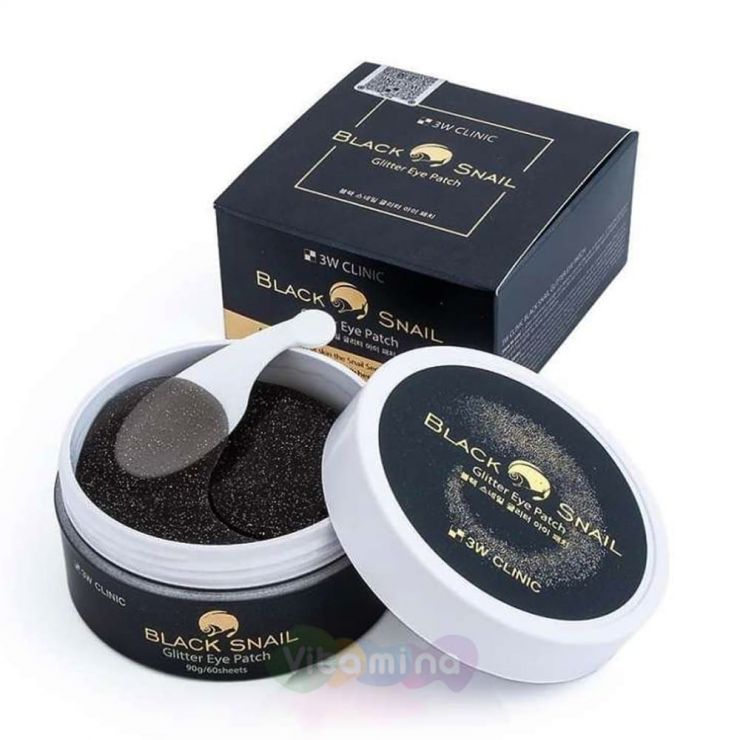 3W CLINIC Гидрогелевые патчи с муцином черной улитки Black Snail Glitter Eye Patch, 60 шт