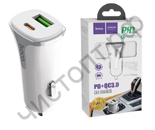 АЗУ HOCO Z31A Colossus с 1 USB выходом 3000mA, + выход TYPE-C пластик, быстрый заряд QC3.0, цвет: белый