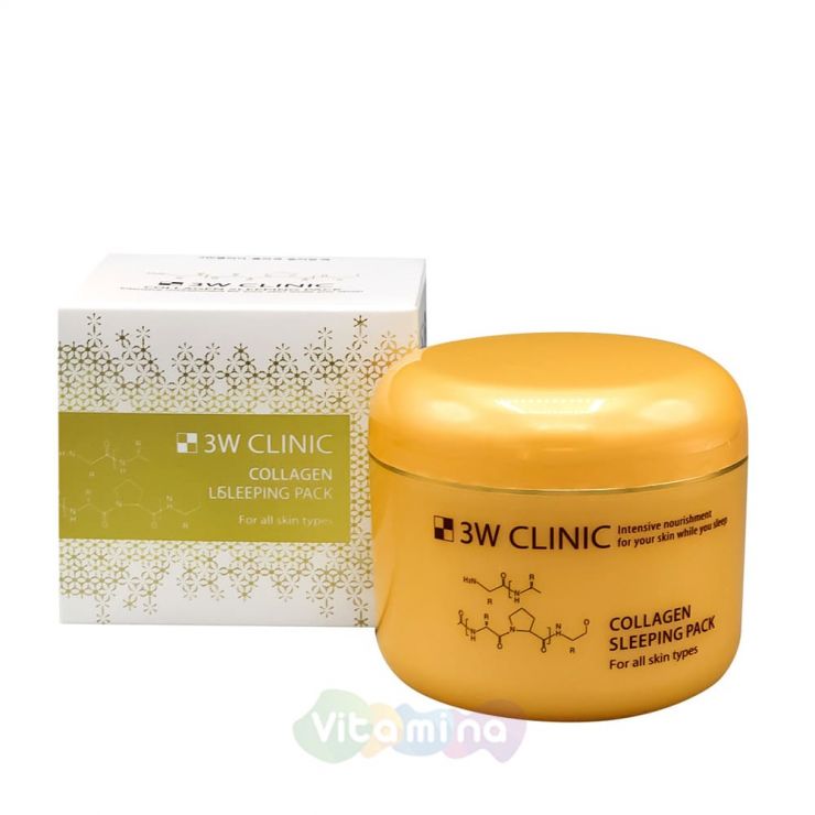 3W CLINIC Укрепляющая маска ночного действия с коллагеном Collagen Sleeping Pack, 100 мл