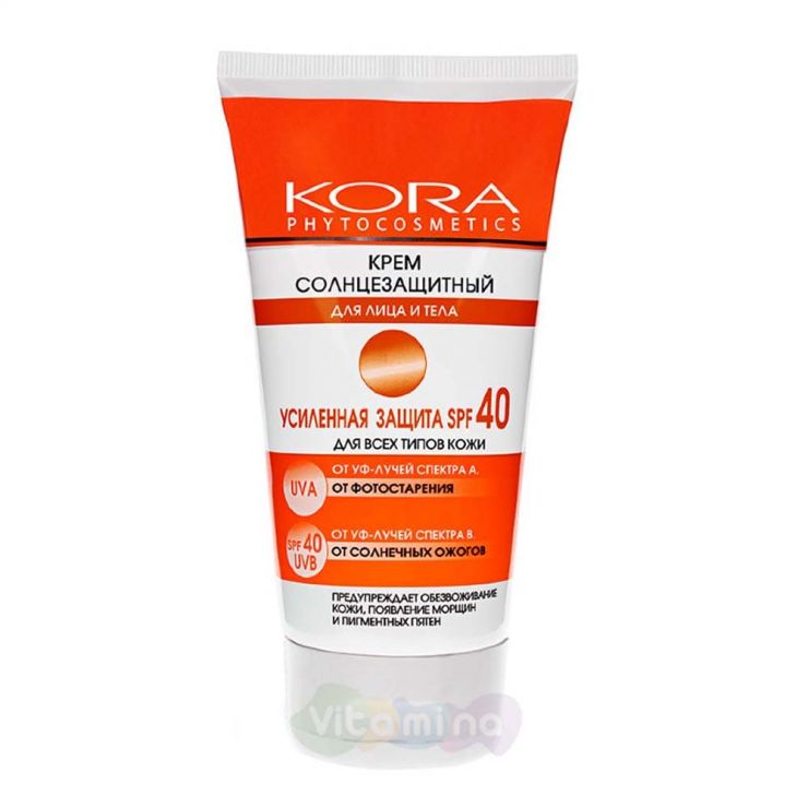 KORA Крем солнцезащитный для лица и тела SPF40, 150 мл