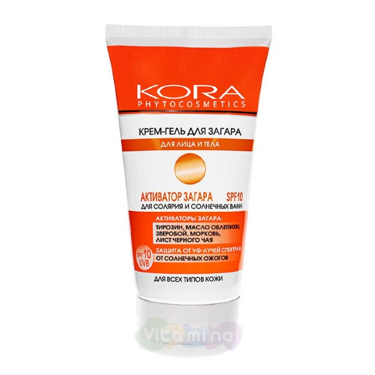 KORA Крем-гель активатор загара для лица и тела SPF10, 150 мл