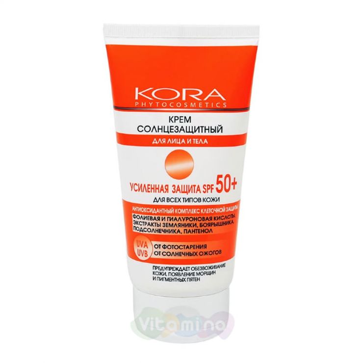 KORA Крем солнцезащитный для лица и тела усиленная защита SPF50+, 150 мл