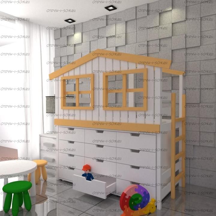 Кровать-чердак Домик Calipso Фокси №24, любые размеры