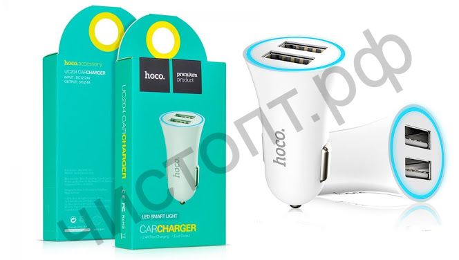 АЗУ HOCO UC204 с 2 USB выходами  2400mA , пластик, цвет: белый