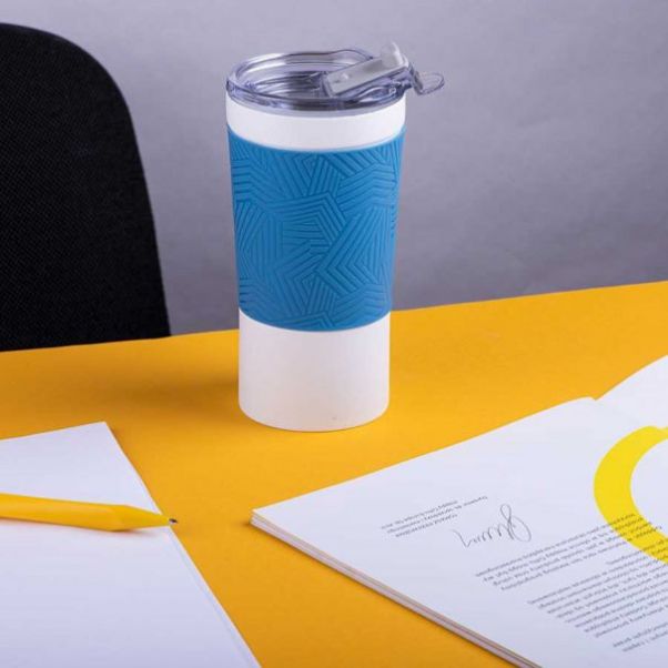 Термокружка Funny белая с синим