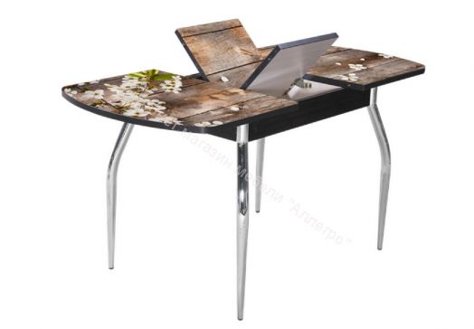 Стол раздвижной со стеклом "Грация" (1,45) Беленый дуб/Ветка вишни