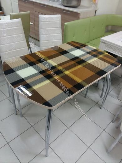 Стол раздвижной "Грация" (1,45) Беленый дуб/Фотопечать Клетка