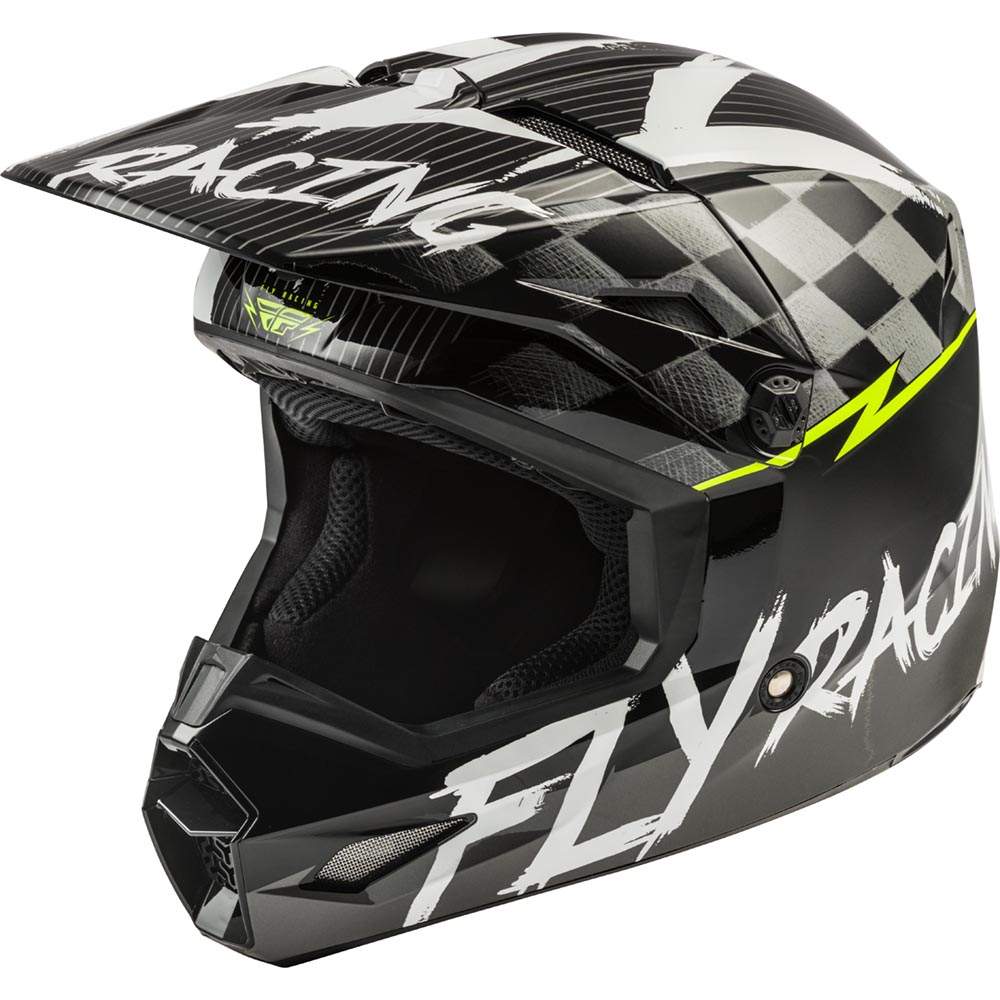 Fly Racing Kinetic Sketch Youth Black/White/Hi-Vis шлем подростковый, черно-белый